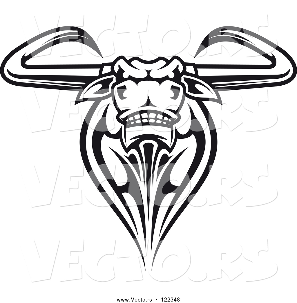 Vector Of Black And White Tribal Texas Longhorn Steer Bull 1024x1044 Vector Of Black And White Tribal Texas Longhorn Steer Bull