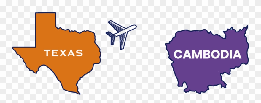 880x349 Texas To Cambodia Map With Airplane Flying Cartoon