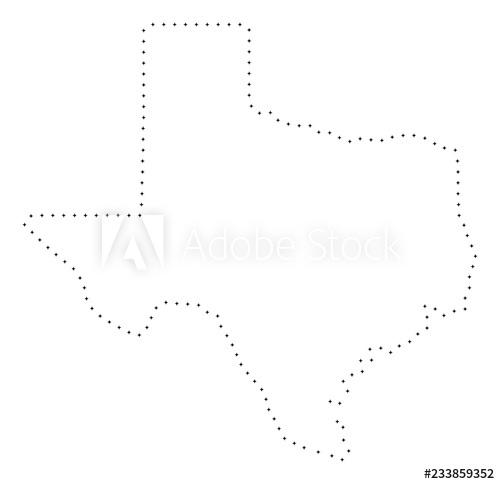 500x484 Vector Stroke Dot Texas State Map In Black Color, Small Border