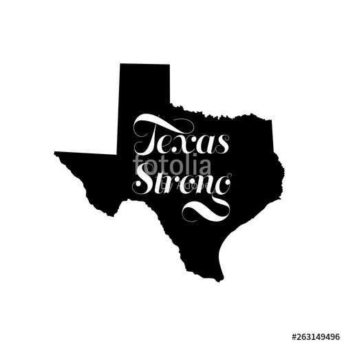500x500 Texas Strong Lettering On Silhouette Of State Of Texas Stock