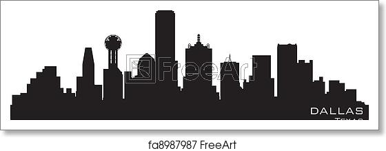 560x219 Free Art Print Of Dallas, Texas Skyline Detailed Vector