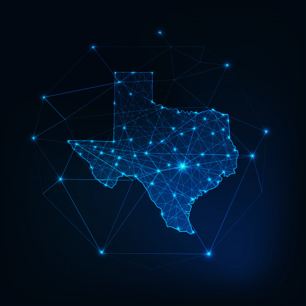 626x626 Texas State Usa Map Glowing Silhouette Outline Made Of Stars Lines