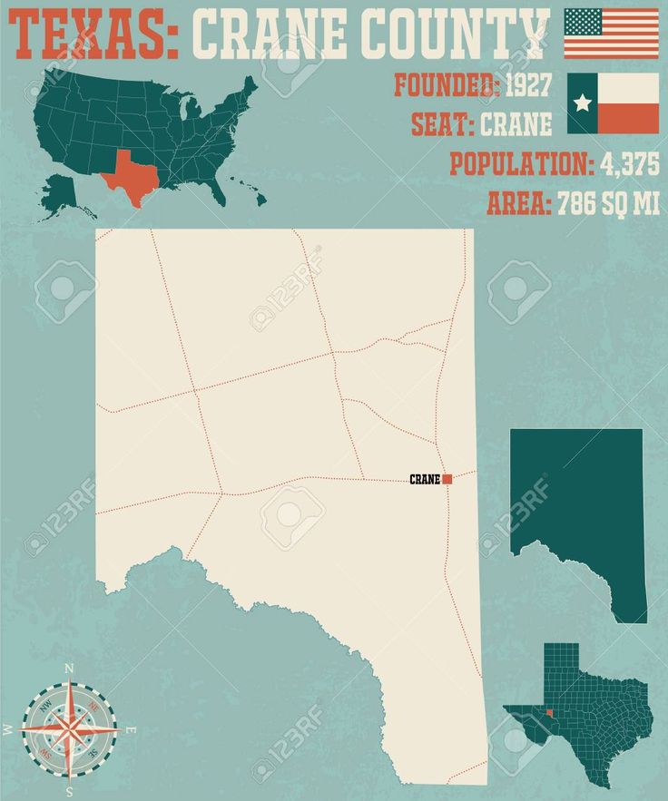 Vector Map Detailed Map Of Crane County In Texas,  Usa 736x883 Vector Map Detailed Map Of Crane County In Texas,  Usa