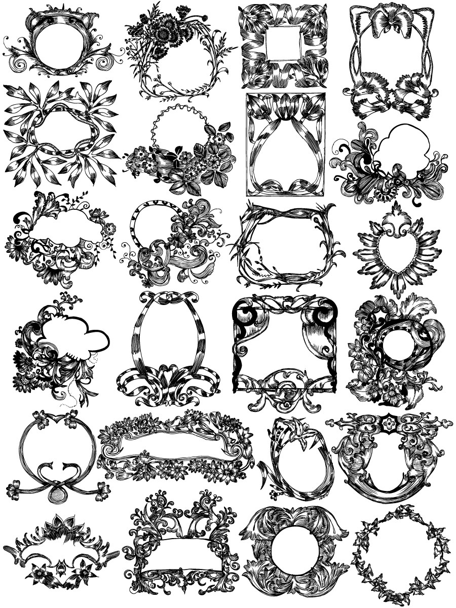 900x1200 Hand Drawn Floral Text Frame Vector Brush Pack