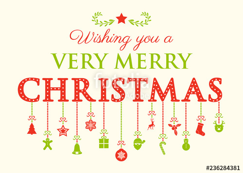 500x357 Decorative Christmas Text With Hanging Ornaments Vector Stock