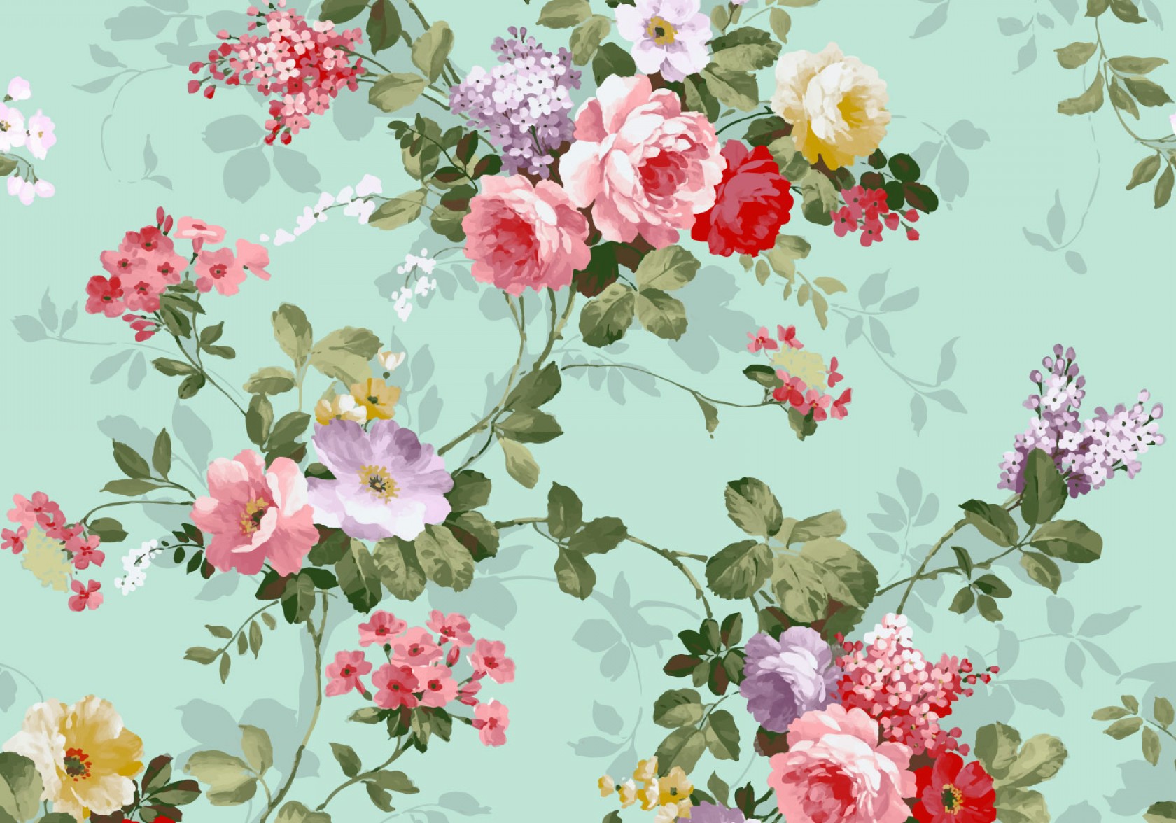 1680x1176 Beautiful Vintage Pink And Red Roses Textile Vector Background