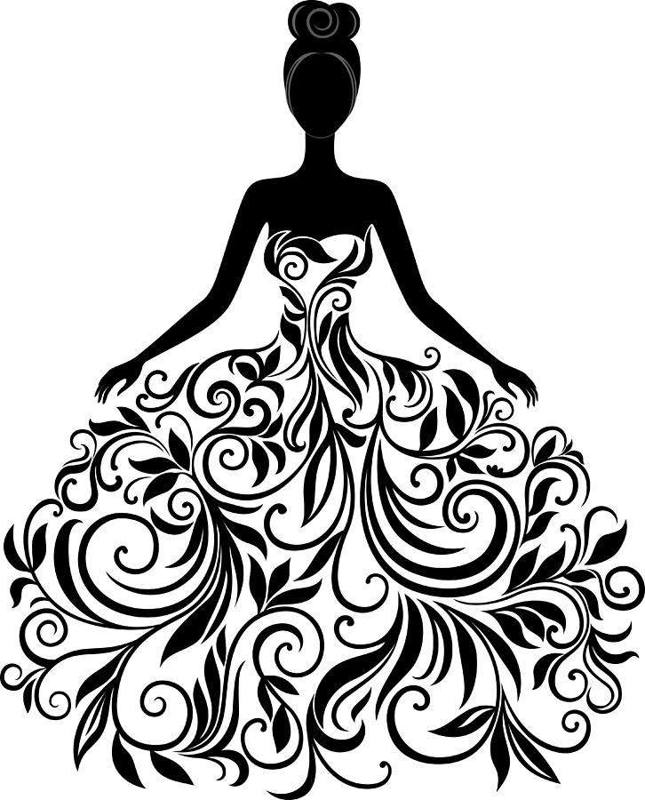 726x900 Vector Silhouette Of Young Woman In Dress Tapestry