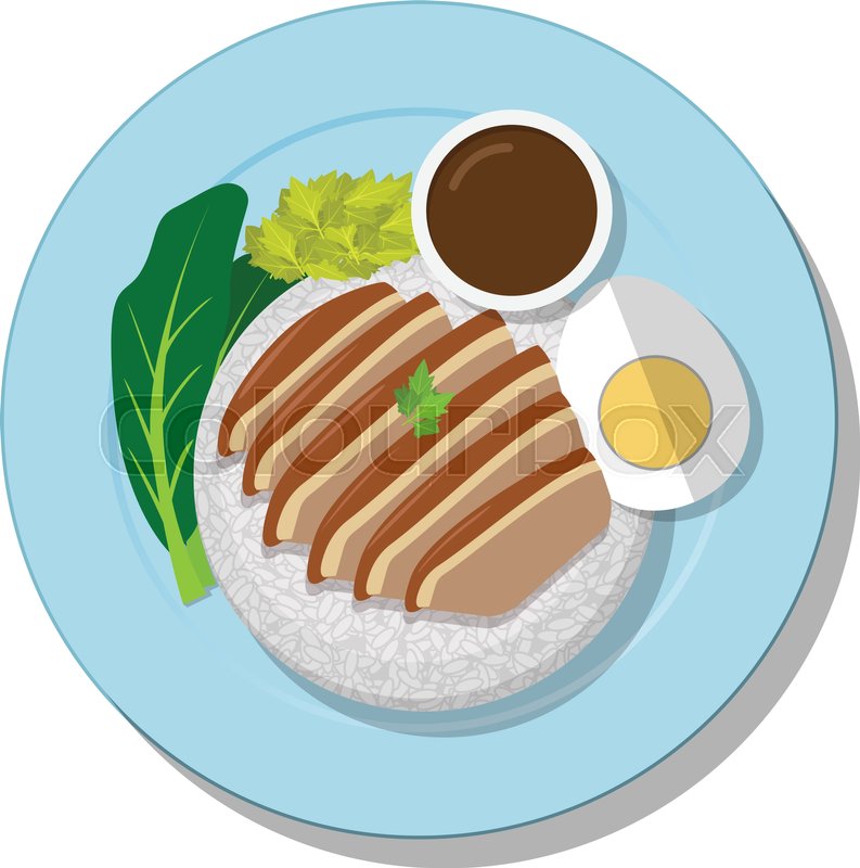 793x800 Stewed Pork Leg On Rice, Top View Thai Stock Vector Colourbox