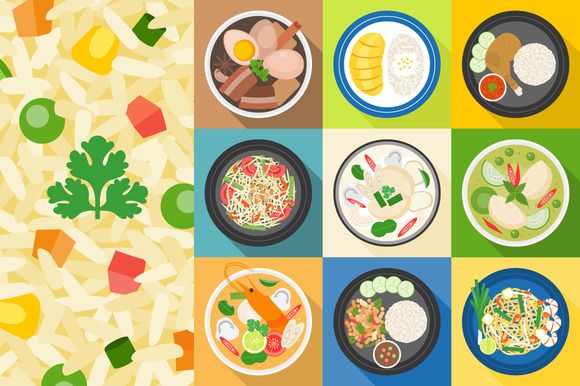 580x386 Thai Food Vector, Flat Design