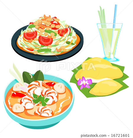 450x468 Popular Thai Food Papaya Salad Set Vector
