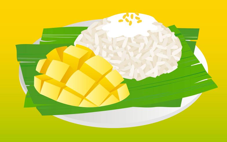 784x490 Mango Sticky Rice, Thai Food Vector Illustration