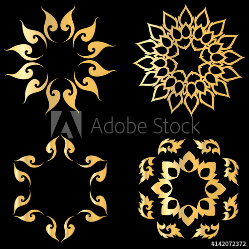 500x500 Gold Lotus Thai Logo Vector Illustration Art Set Design