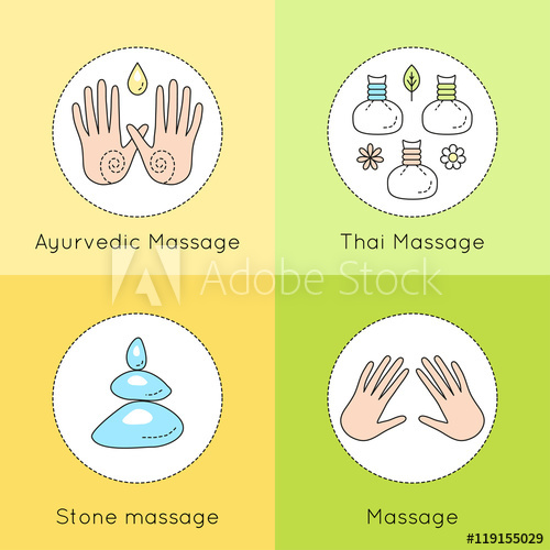 500x500 Set Of Vector Linear Icons With Types Of Massage Ayurvedic
