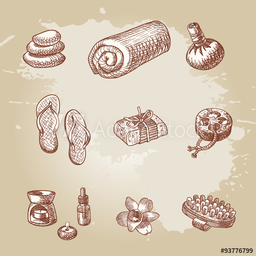500x500 Hand Drawn Spa And Thai Massage Element Set