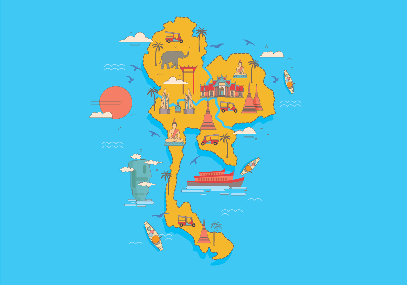 1400x980 Thai Map Free Vector Art