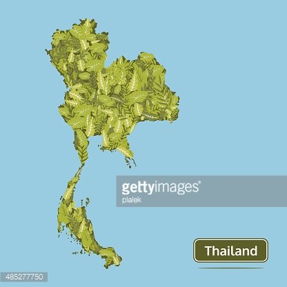 416x416 Thailand Vector Map, Green Leaves Thailand Map Illustration Stock