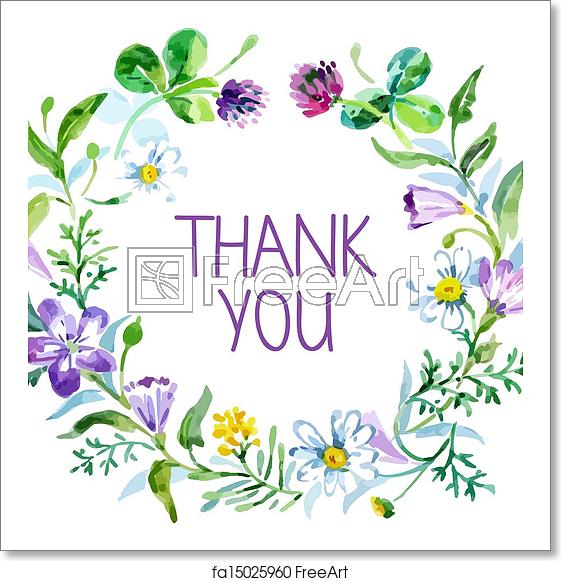 561x581 Free Art Print Of Thank You Card With Watercolor Floral Bouquet