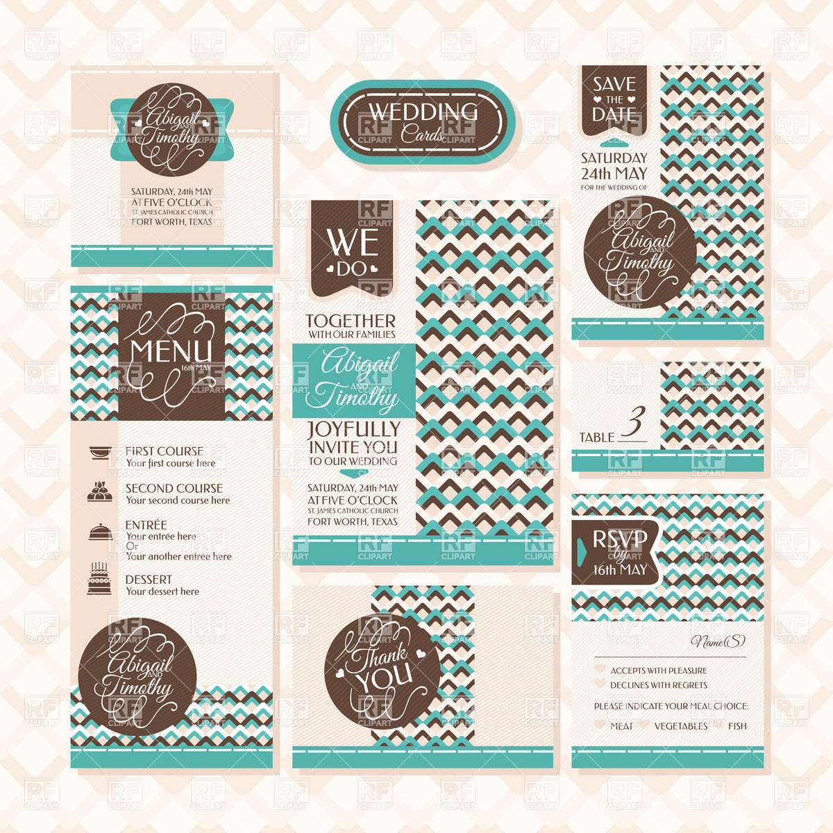 1200x1200 Set Of Wedding Invitations, Thank You Cards And Rsvp Cards Vector