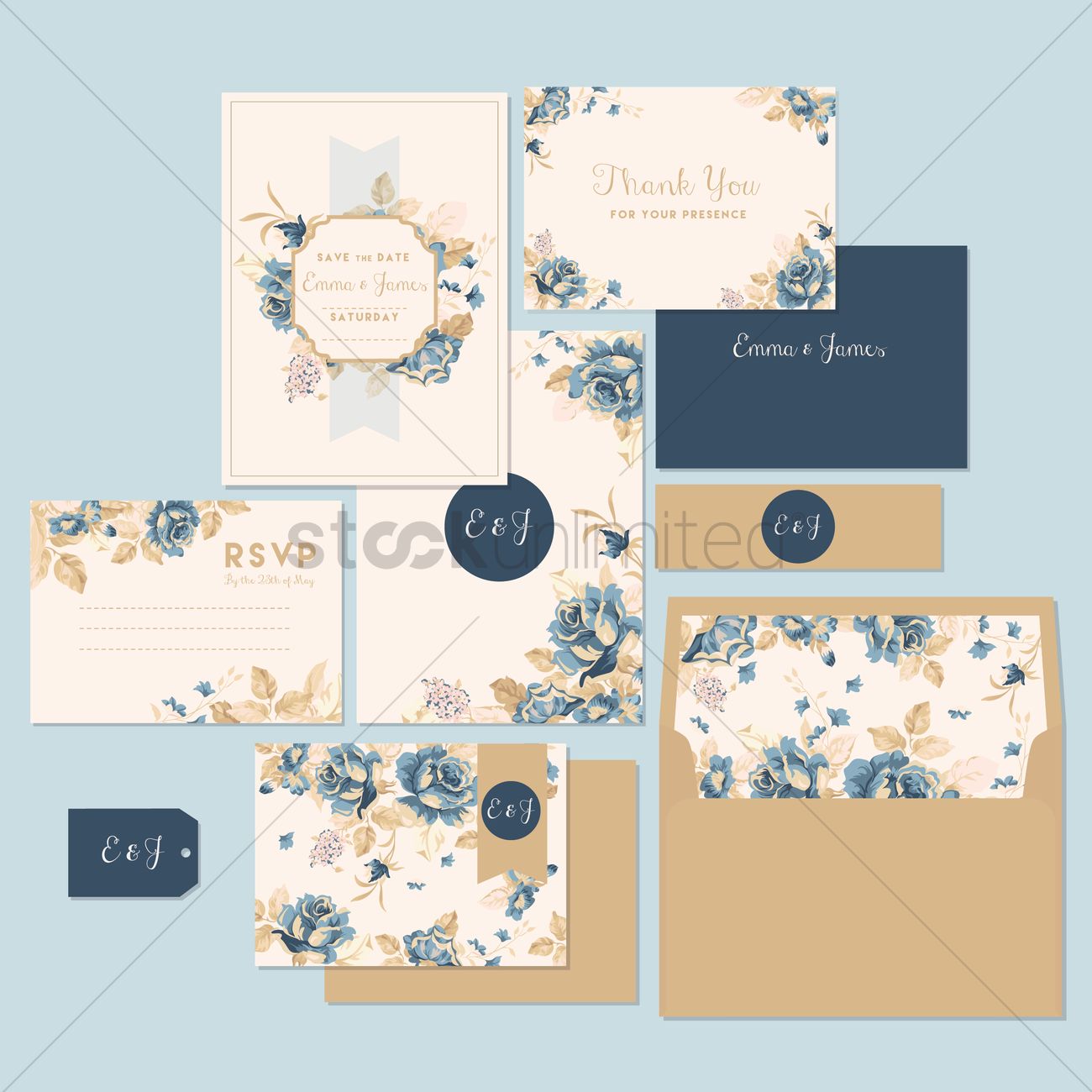 1300x1300 Wedding Invitation And Thank You Card Vector Image