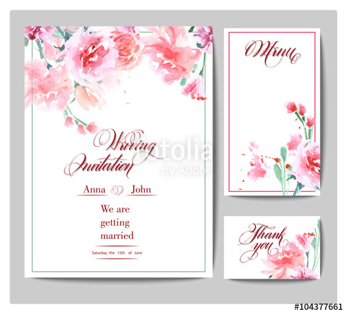 500x452 Wedding Invitation Cards With Watercolor Blooming Rose