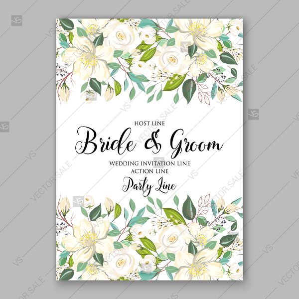 600x600 Wedding Invitation Floral Card Vector Template White Rose,cotton