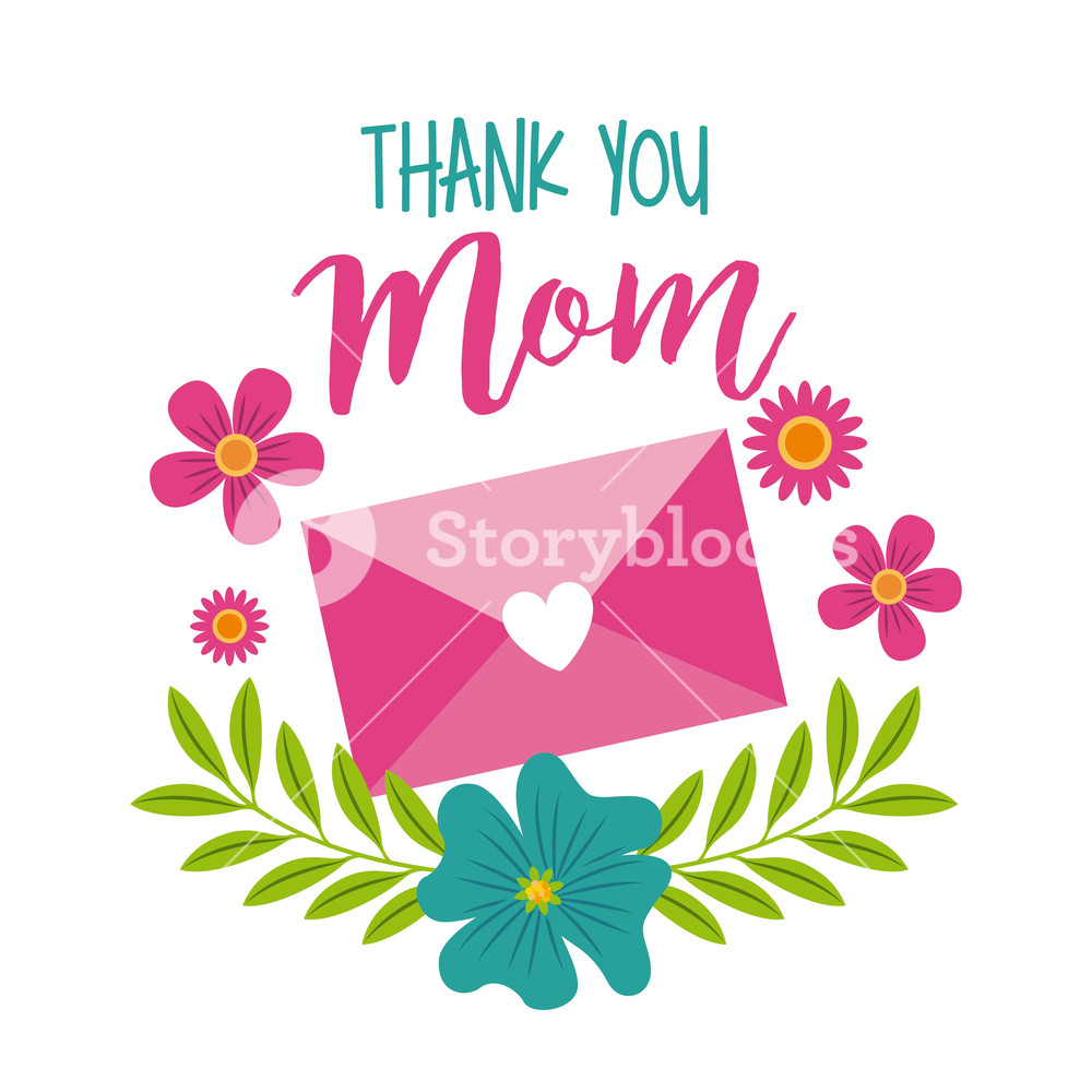 1000x1000 Thank You Mom Message Envelope Floral Decoration Icon Vector