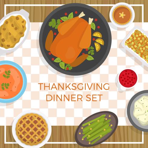 Flat Thanksgiving Food Table Vector Illustration 490x490 Flat Thanksgiving Food Table Vector Illustration