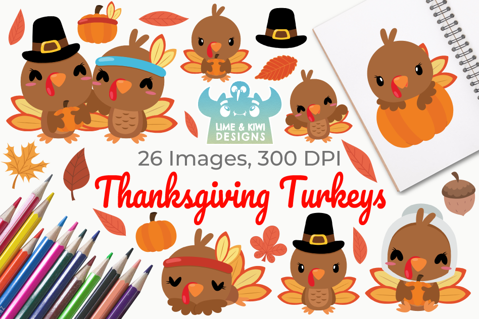 948x632 Thanksgiving Turkeys Clipart, Instant Download Vector Art