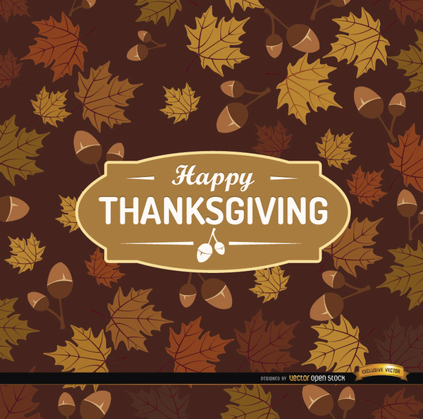 600x594 Happy Thanksgiving Acorn Leaves Background Free Vector