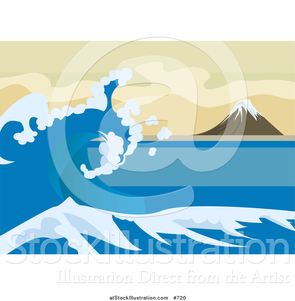 1024x1044 Vector Illustration Of A Tsunami Wave Near Mount Fuji, Inspired