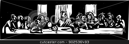 Last Supper Woodcut Stock Vector 450x155 Last Supper Woodcut Stock Vector