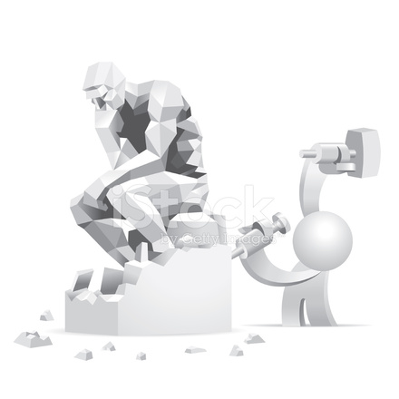 440x440 Simplified Man Carving The Thinker Sculpture Stock Vector