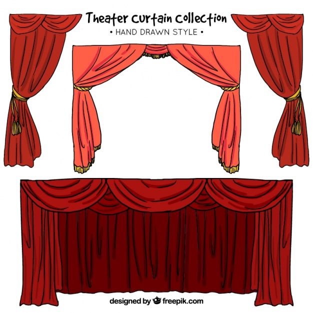 626x626 Hand Drawn Set Of Theater Curtains In Red Tones Free Vector My