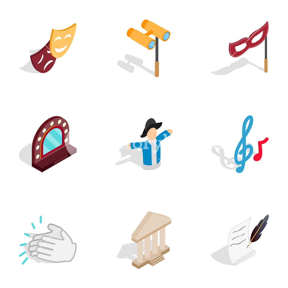 1000x1000 Theater Icons Set Isometric Illustration Of Theater Vector