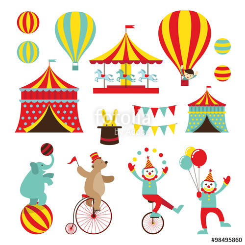 500x500 Circus Objects Flat Icons Set, Amusement Park, Theme Park