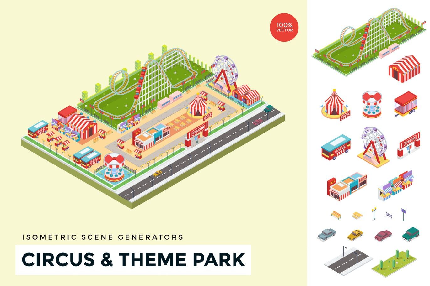 1370x913 Isometric Circus Amptheme Park Vector Scene Creator