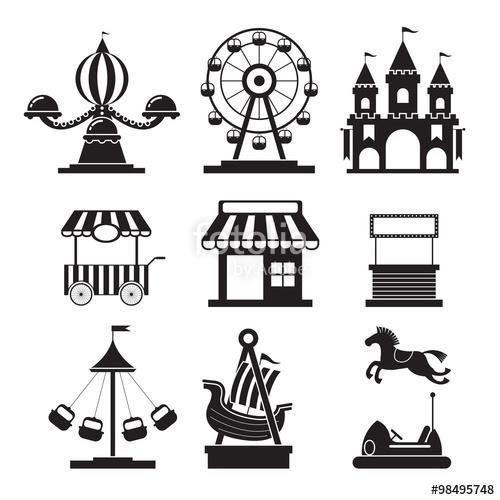 500x500 Amusement Park Objects Icons Mono Set, Theme Park, Carnival, Fun