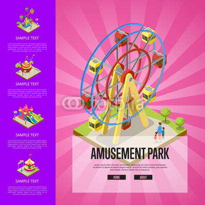 400x400 Amusement Park Banner With Merry Go Round Carousel, Circus Tents