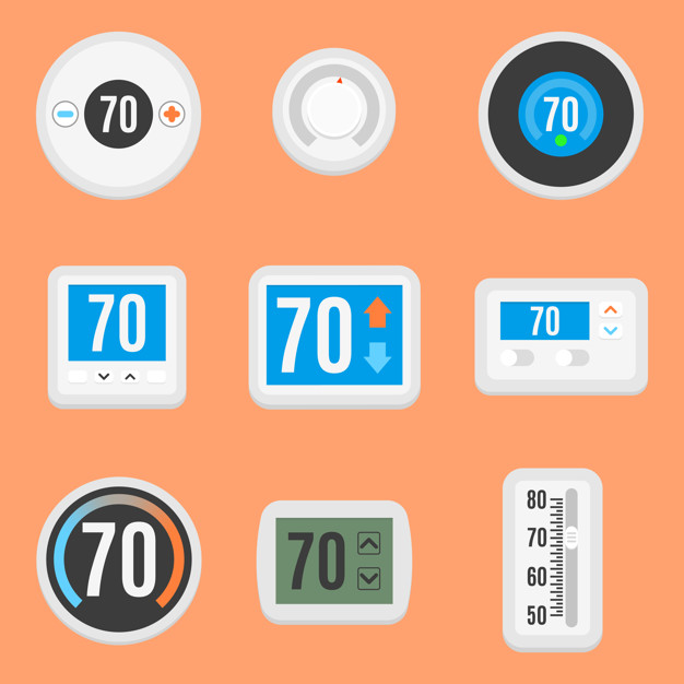 626x626 Collection Of Nine Different, Flat Thermostat Vector Premium