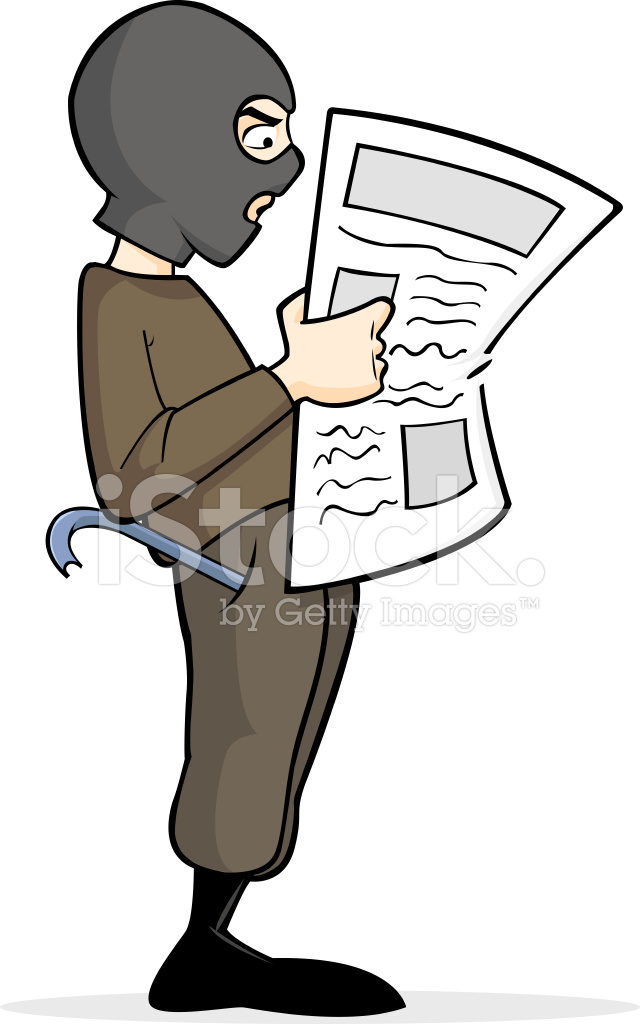 640x1024 Thief With Snow Mask Reading Newspaper Stock Vector