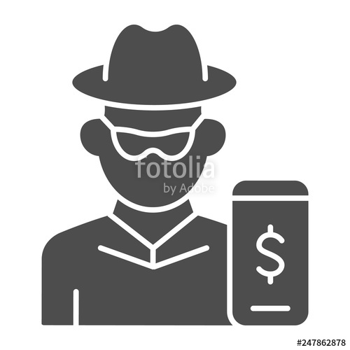 500x500 Hacker On Smartphone Solid Icon Mobile Phone With Thief Vector