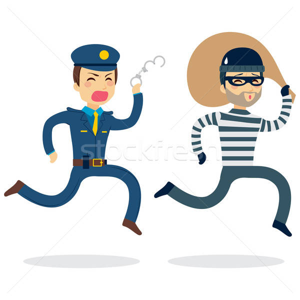 600x600 Police Chasing Thief Vector Illustration Kakigori