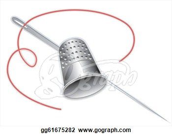 350x277 Sewing Notions Clip Art Drawings Silver Thimble Needle