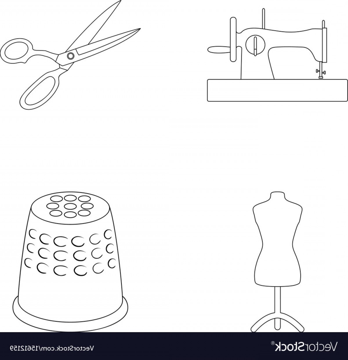 1200x1240 Manual Sewing Machine Scissors Maniken Thimble Vector Newwaysys