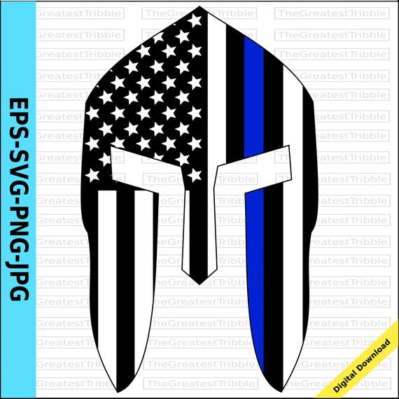 570x570 Spartan Helmet Front Thin Blue Line Usa Flag American Flag Etsy