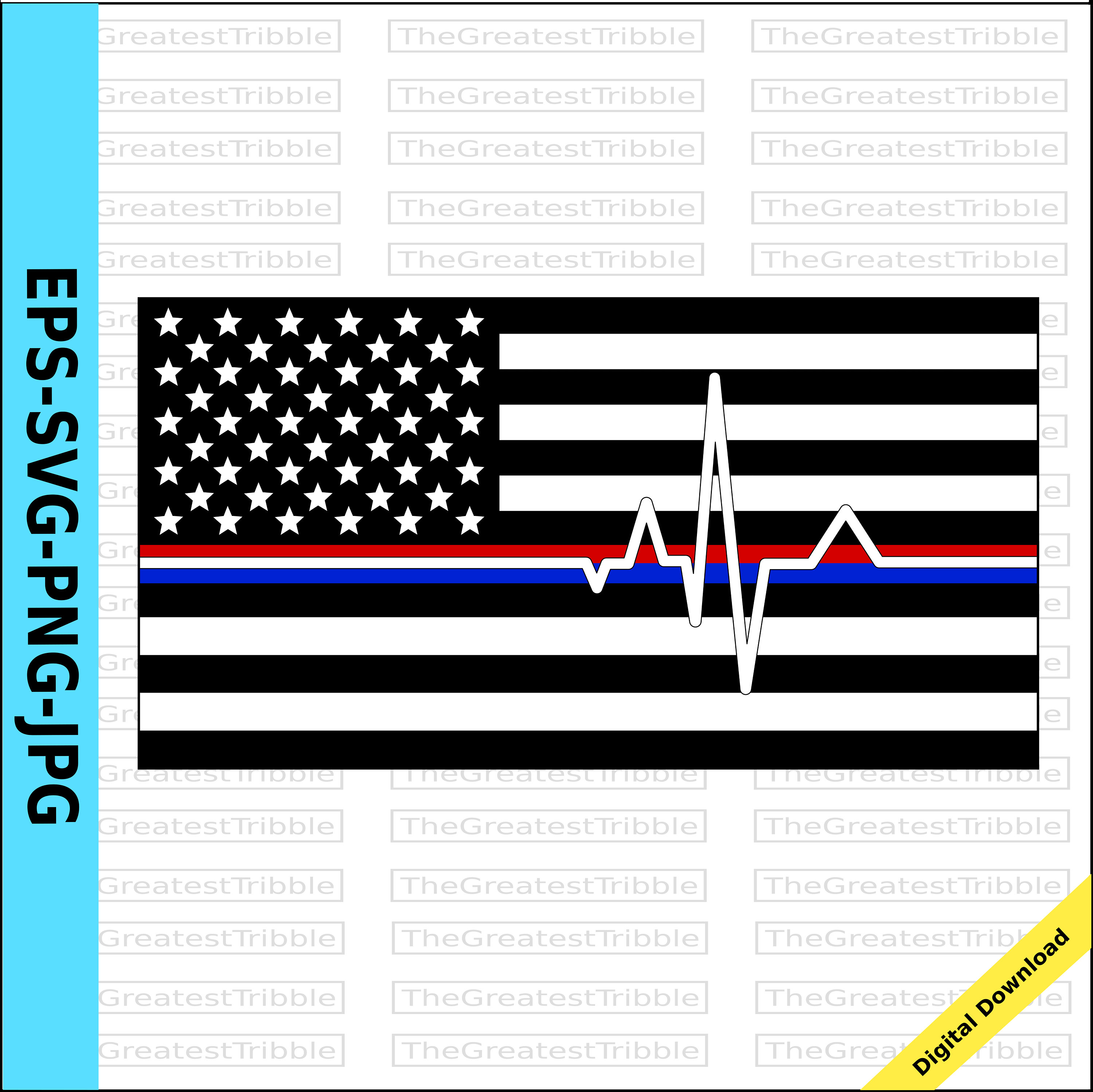 3000x2997 Thin Blue Line Ekg Flag Thin Red Line Usa Flag American Flag Etsy