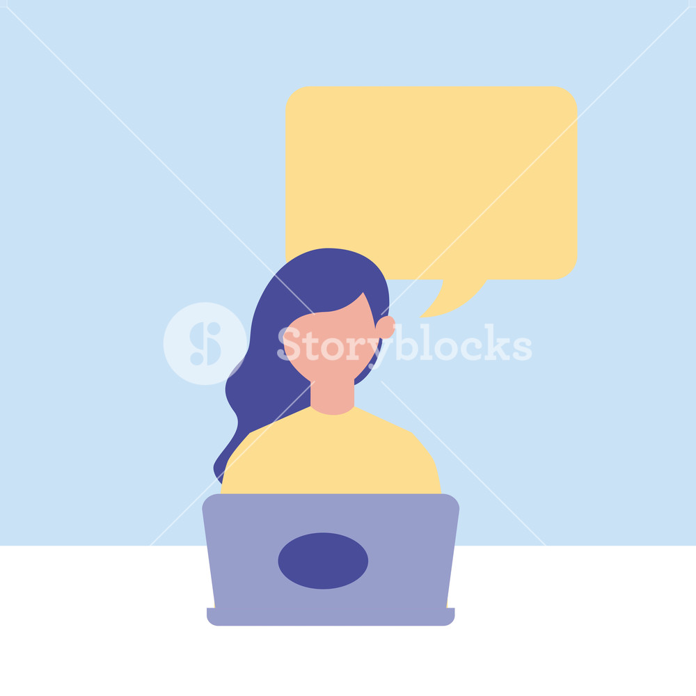 1000x1000 Business Woman With Computer Bubble Thinking Vector Illustration