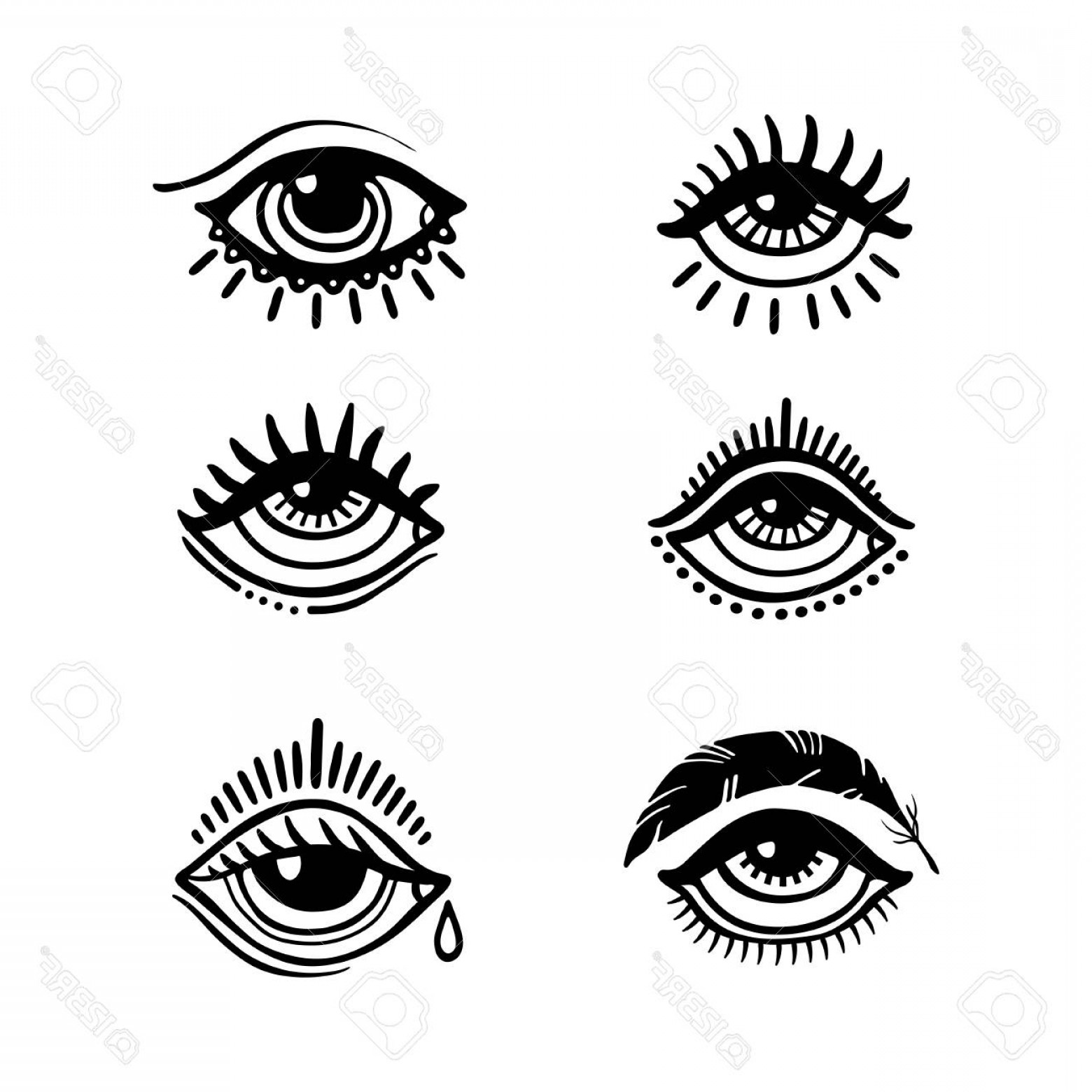 1560x1560 Photostock Vector Set Of Hand Drawn Eyes Doodle Style Tattoo