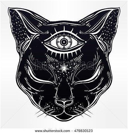 451x471 Vector Eye Black Cat Head Portrait With Moon And Three Eyes Third