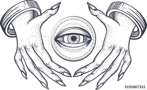 500x306 Witch Hands With All Seeing Third Eye Dotwork Tattoo Design